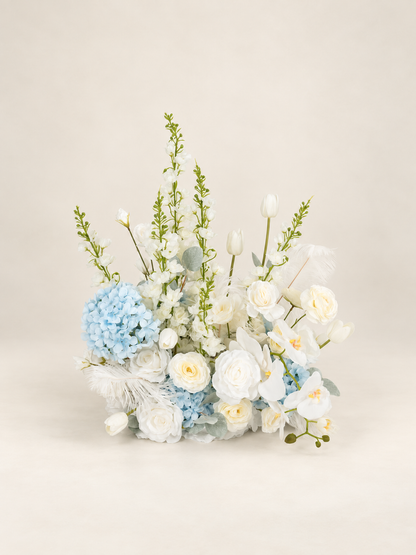 Elegant Roses, Delphinium &amp; Phalaenopsis Aisle Flower for Wedding Ceremony and Aisle Decor in Baby Blue &amp; Ivory | Serena(1, 2, 4 or 8 pieces)