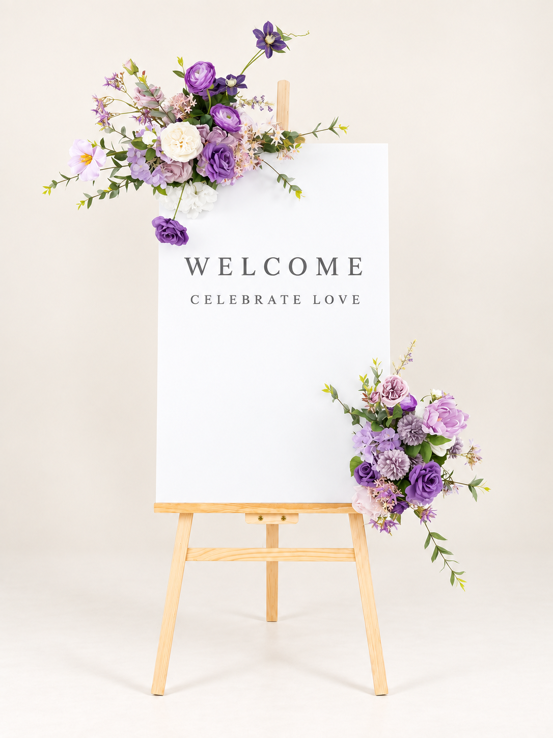 15-Inch Roses Ranunculus Lavender Welcome Sign Flower for Welcome Table and Reception in Violet Garden| Greta