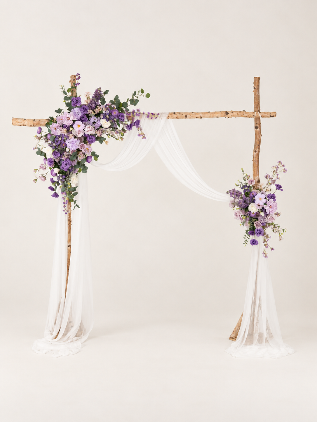 Violet Garden Rpses Lilac Clematis Parvi Floral Arch with Draping for Wedding Ceremony &amp; Reception Backdrop in Violet Garden | Greta