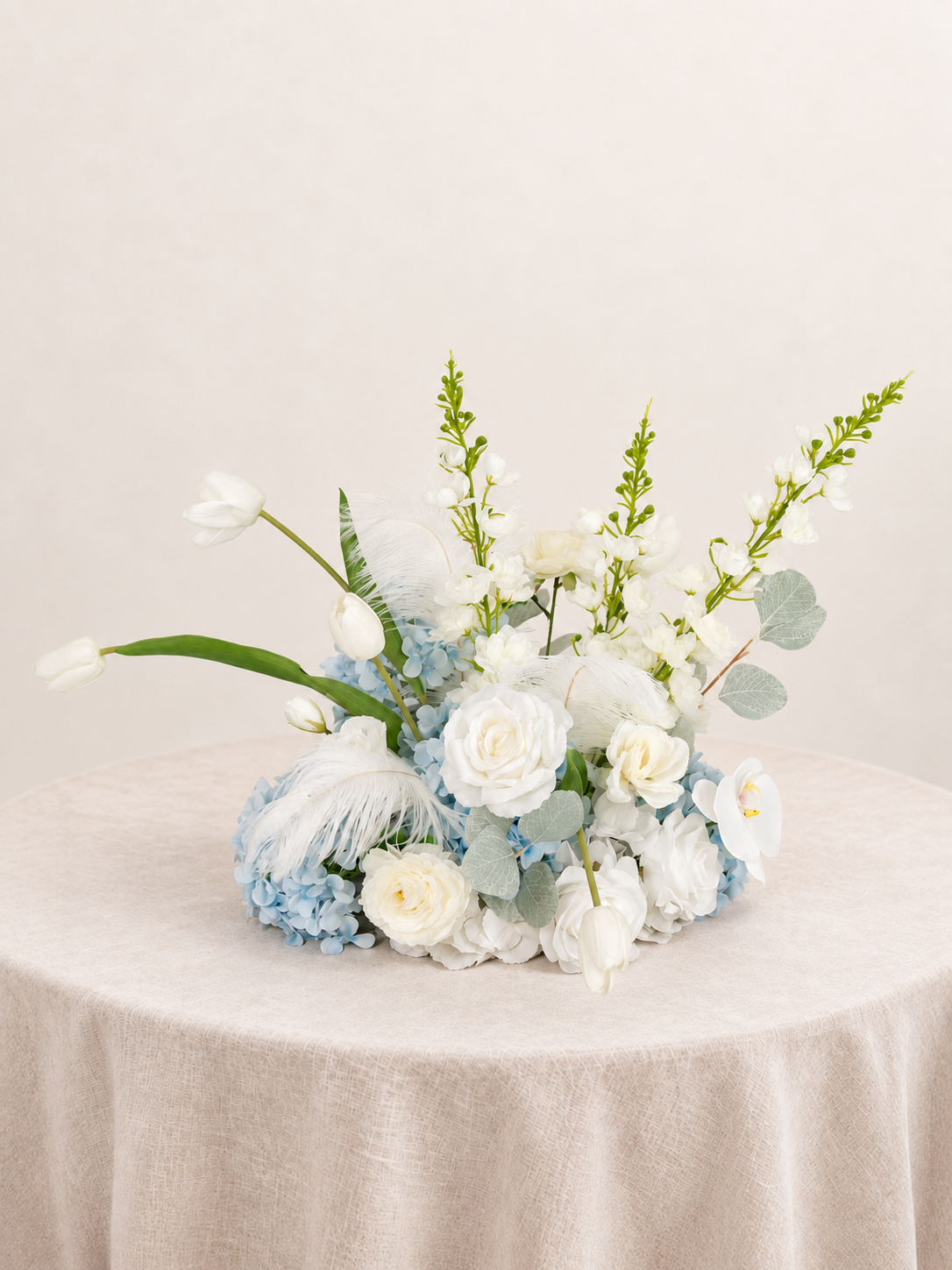 Elegant Roses, Tulips &amp; Delphinium Small Centerpiece for Wedding Reception and Table Decor in Baby Blue &amp; Ivory | Serena (2, 4 or 8 pieces)