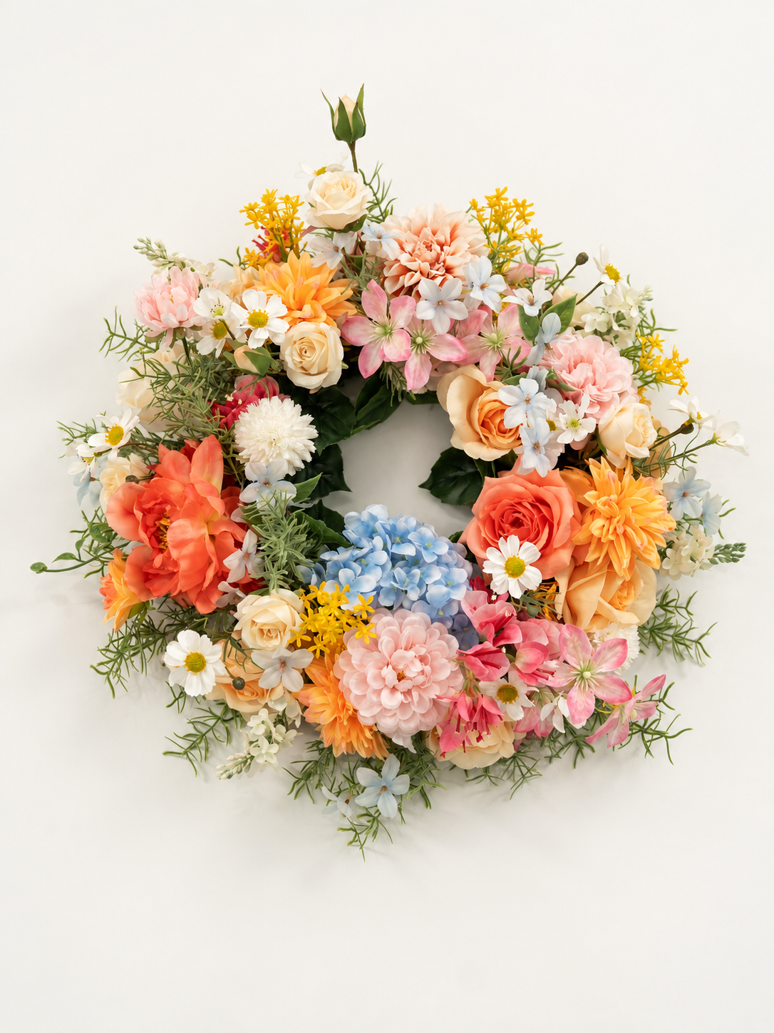 23.6 Charming Dahlias, Coral Charm Peonies &amp; Daisies Wreath for Wedding or Home Door Decor in Coral &amp; Pink | Grace