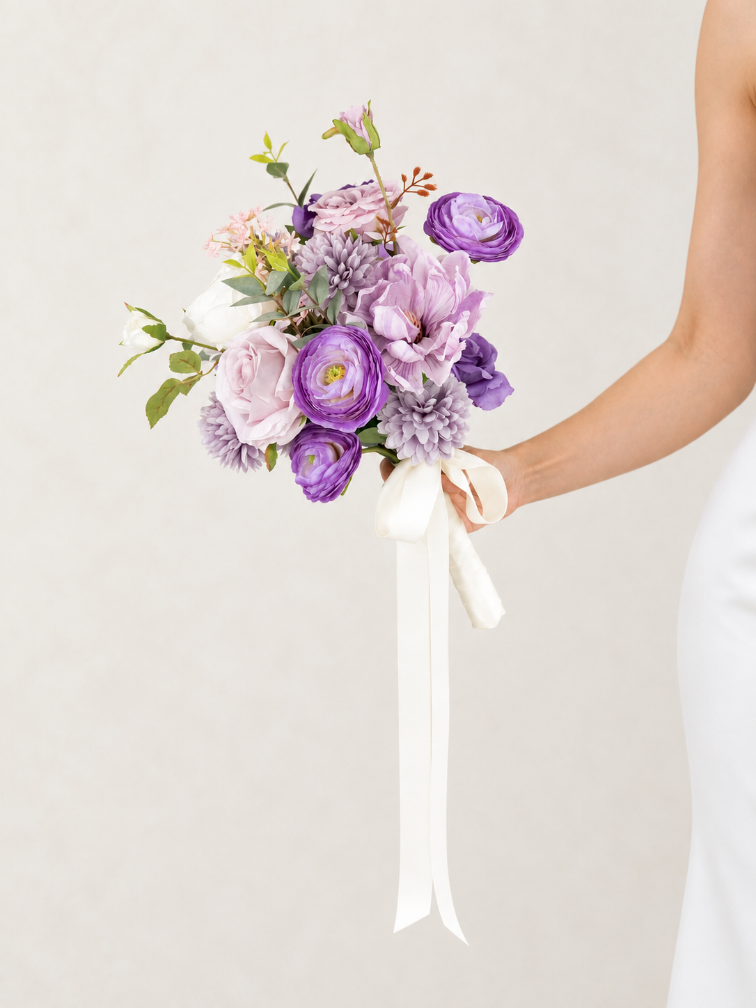 Graceful 7-Inch Roses Parvi Ranunculus Bridesmaids’ Bouquet for Wedding Ceremony and Bridal Party in Violet Garden | Greta(Set of 2)