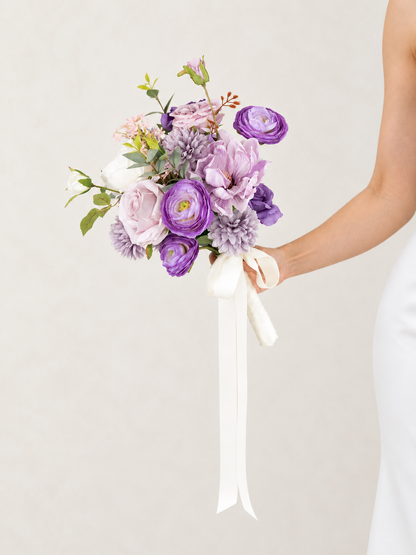 Graceful 7-Inch Roses Parvi Ranunculus Bridesmaids’ Bouquet for Wedding Ceremony and Bridal Party in Violet Garden | Greta(Set of 2)