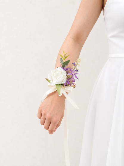 Elegant 3.5-Inch Spray roses , lavender , Parvi Wrist Corsage for Wedding Ceremony and Bridal Party in Violet Garden |Greta (Set of 6)