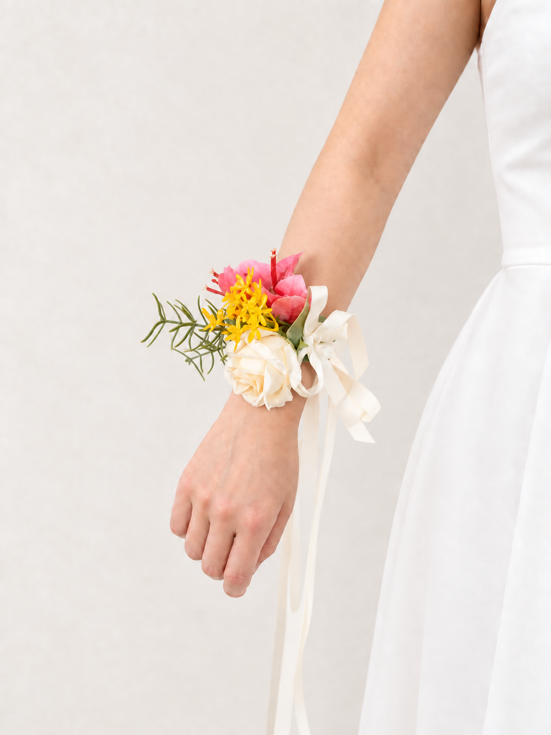3.5 Inches Delicate Spray Roses &amp; Greenery Wrist Corsage for Wedding Ceremony and Bridal Party in Coral &amp; Pink | Grace(Set of 6)