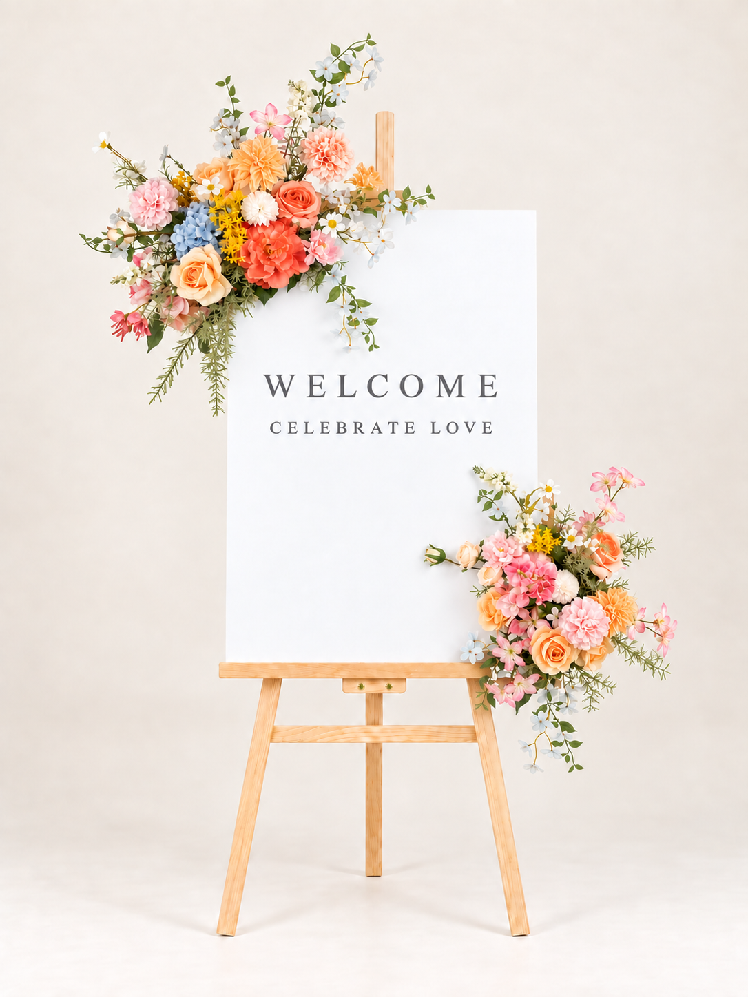 15 Inch Romantic Roses, Dahlias &amp; Clematis Welcome Sign Flower for Wedding Welcome Area and Reception in Coral &amp; Pink | Grace