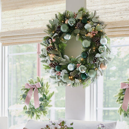 24-Inch Elegant Green Ornament Christmas Wreath with Soft Gold Accents