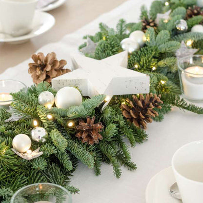 71 Inches Table Centerpiece with Evergreen, Pine Cones and Candle Accents