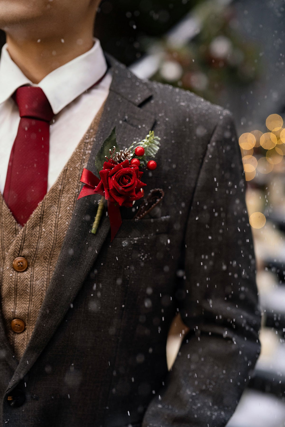 Christmas Red Pocket Corsage Wedding Decoration -R152 Rose Morning