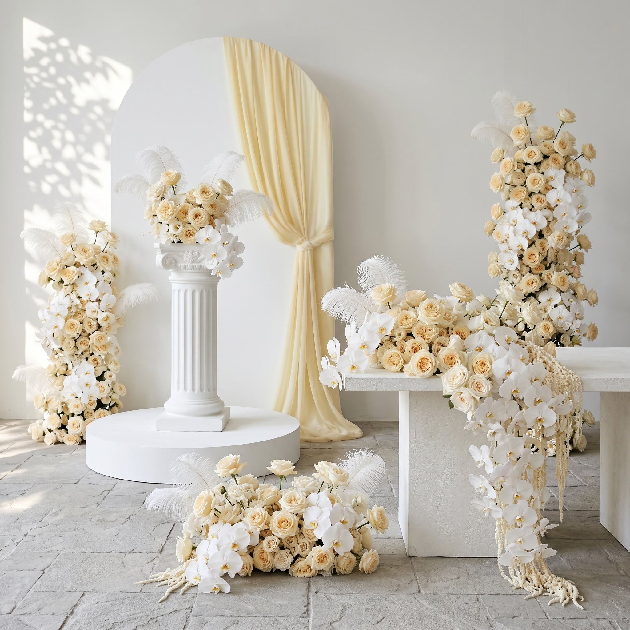 Ivory White Silk Wedding Full Floral Decor Set Arch Aisle Table Flower Arrangement for Romantic Weddings &amp; Proposals
