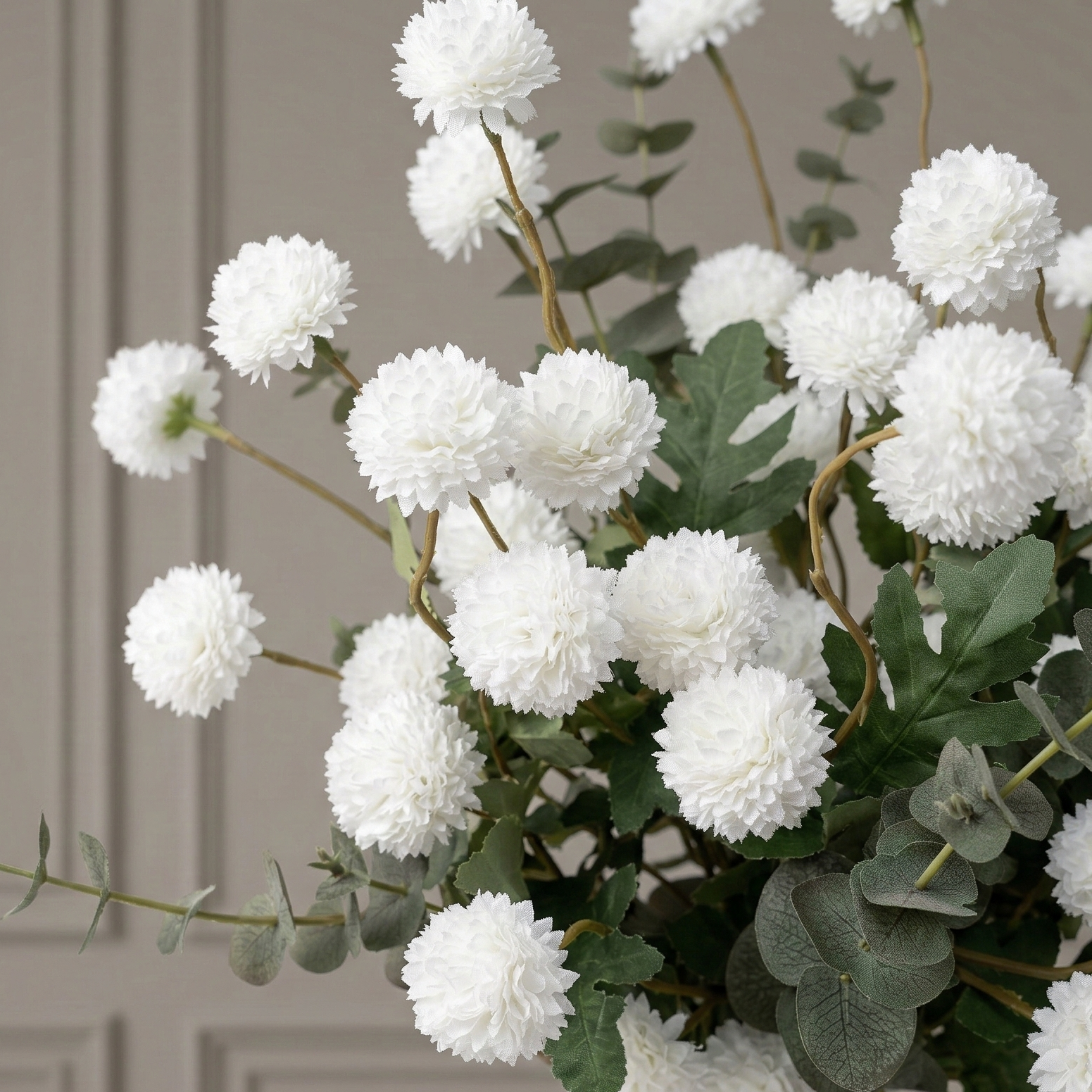 Potfloral Artificial Kiku Flowers for-Spring Faux Floral for Home Decor Table Centerpieces(White)