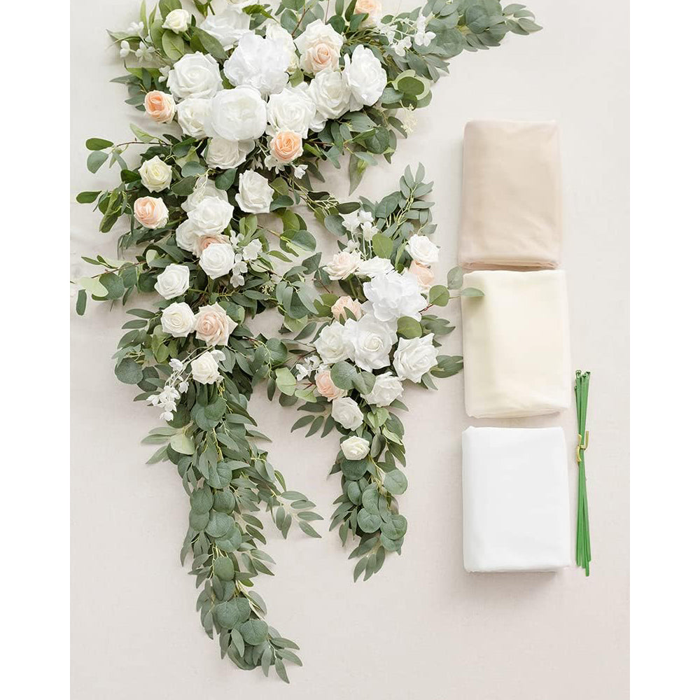Deluxe Hanging Wedding Arch Flowers with Drapes Kit (Pack of 5) Rose Morning