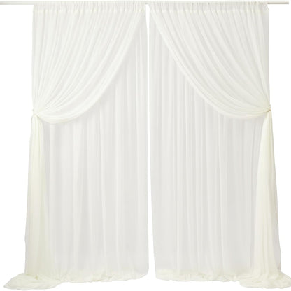 Double Layered Wedding Backdrop Curtains 10Ft, Wrinkle-Free Wedding Arch Sheer Draping Fabric Rose Morning