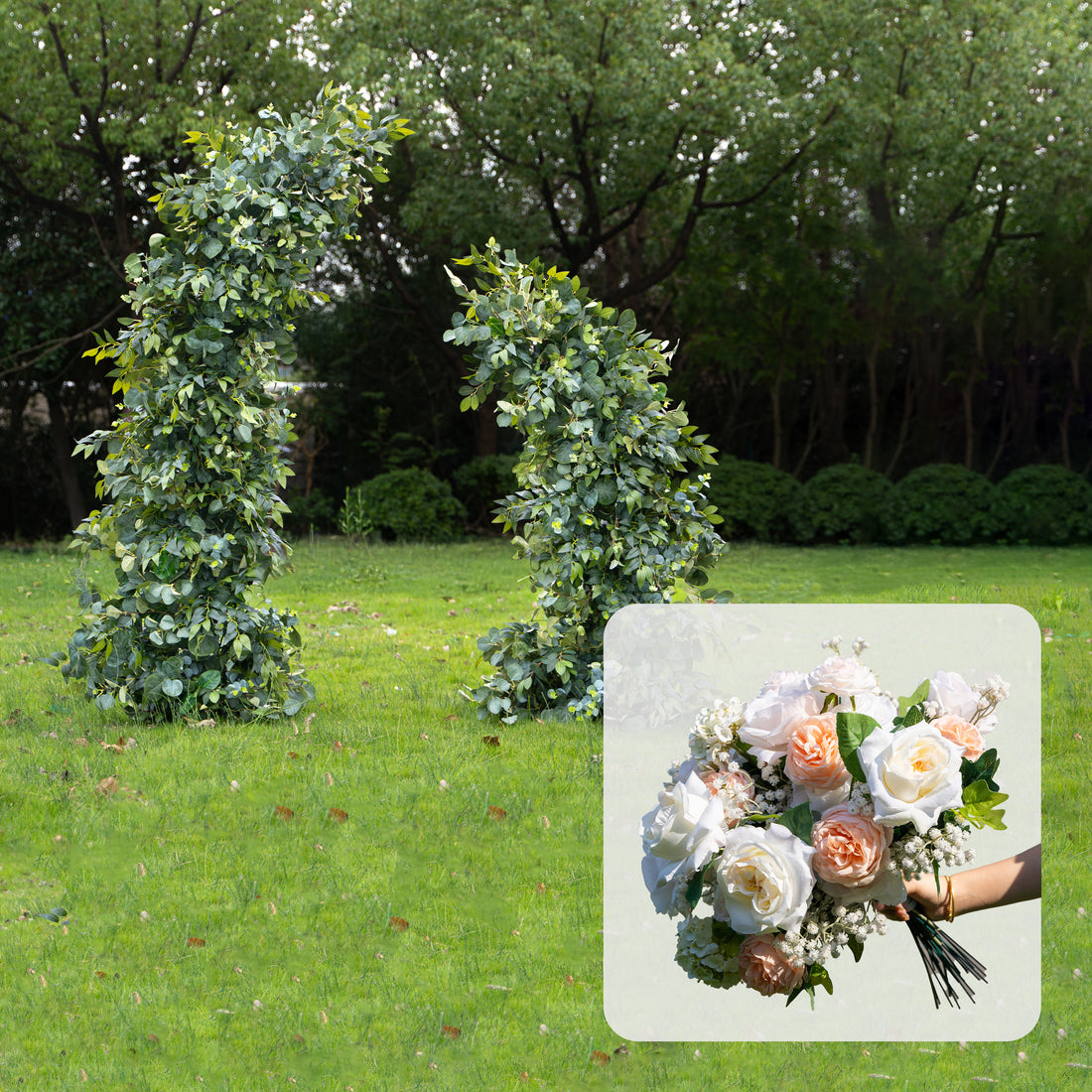 CP LA02: One Backdrop Artificial flower arch+100 Loose Flowers (Champagne)