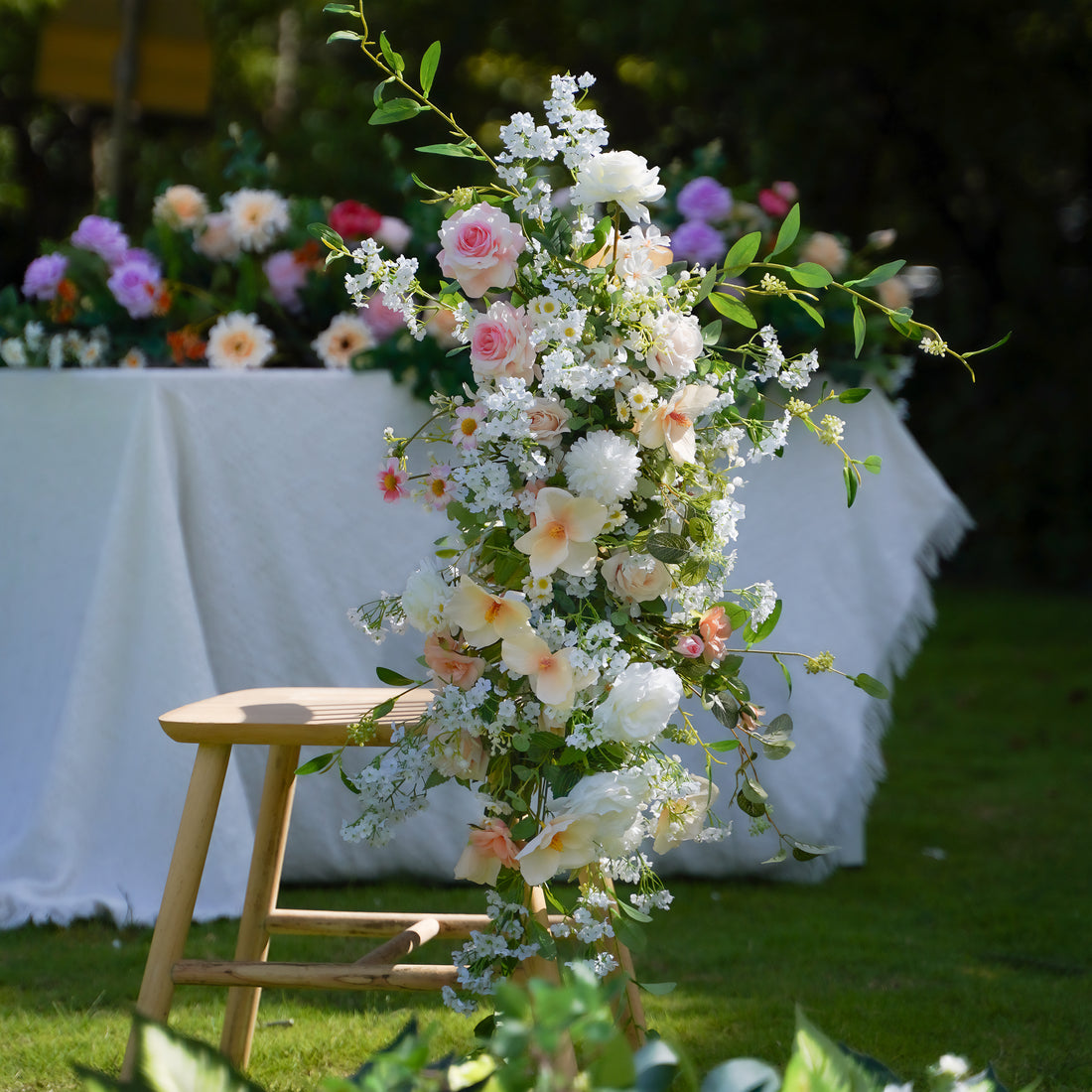 W035:Outdoor Wedding Decorative Chair Back Flowers Rose Morning