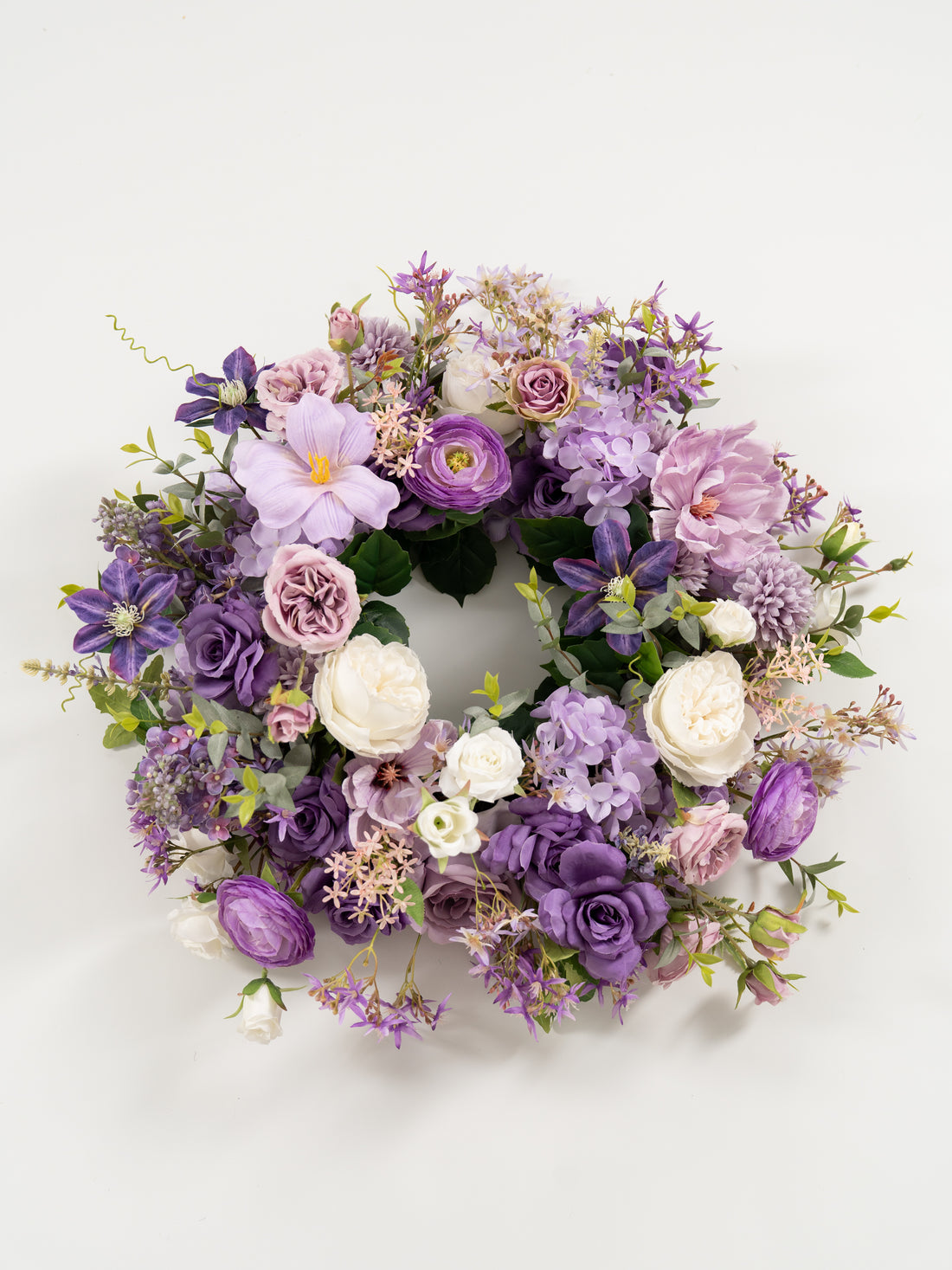 23.6″ Garden Roses Ranunculus Clematis Parvi Wreath for Wedding or Home Door in Violet Garden |Greta