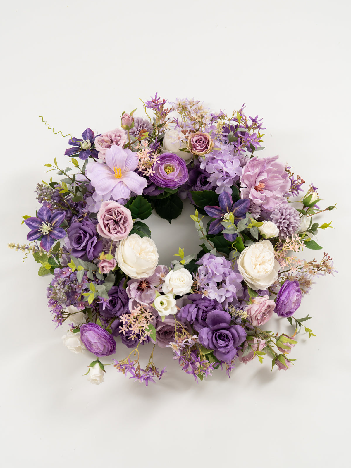 23.6″ Garden Roses Ranunculus Clematis Parvi Wreath for Wedding or Home Door in Violet Garden |Greta