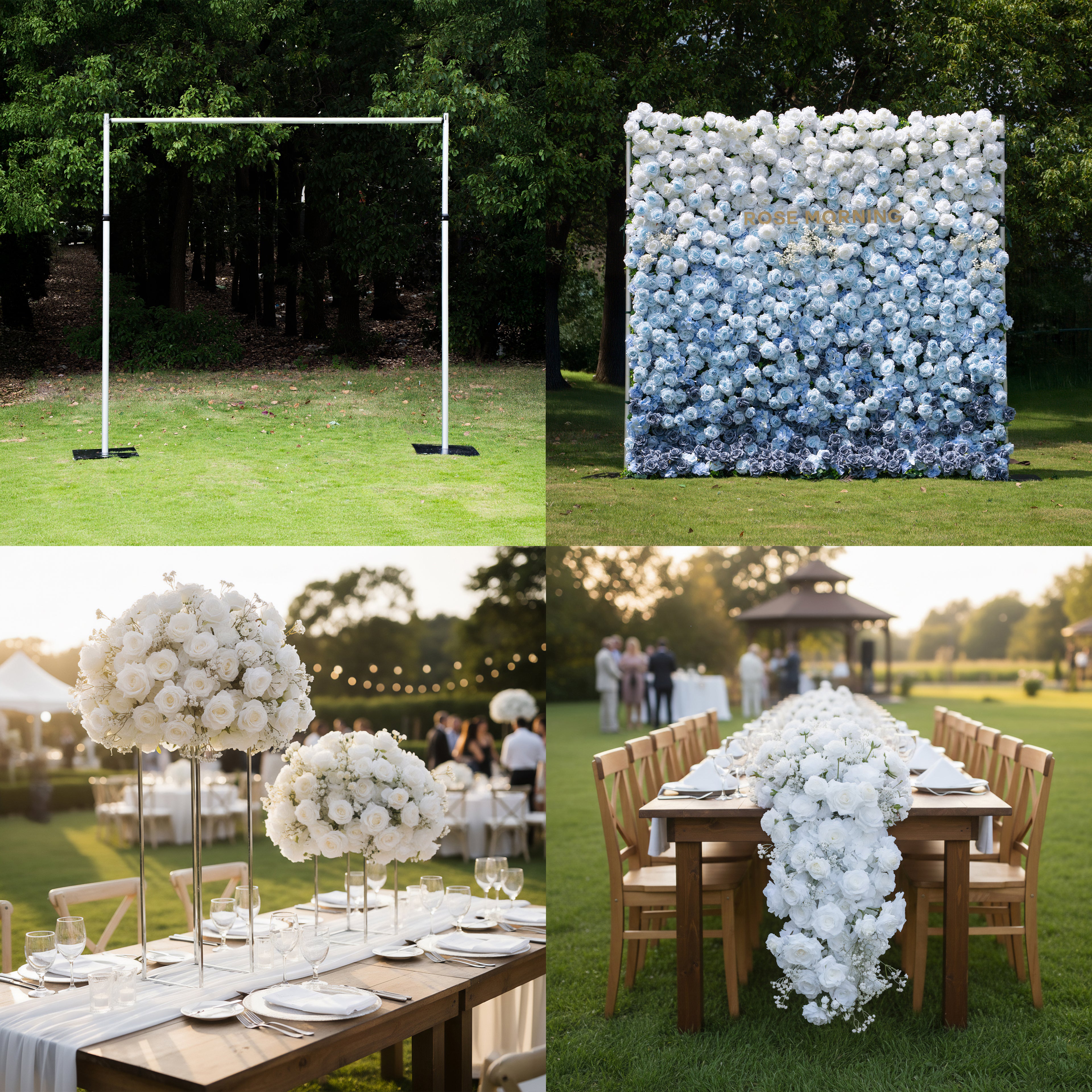 Choose 4-KOL: Stand + 1 Flower Wall (Ombre Blue)+Two Flower Balls + Floral Panel