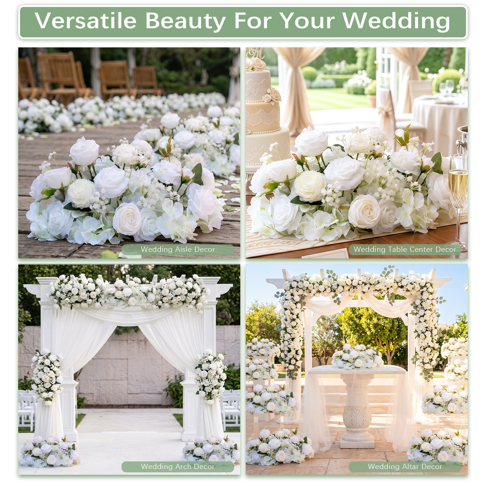 2pcs White Rose Wedding Aisle Flowers,Aisle Flowers for Wedding Ceremony
