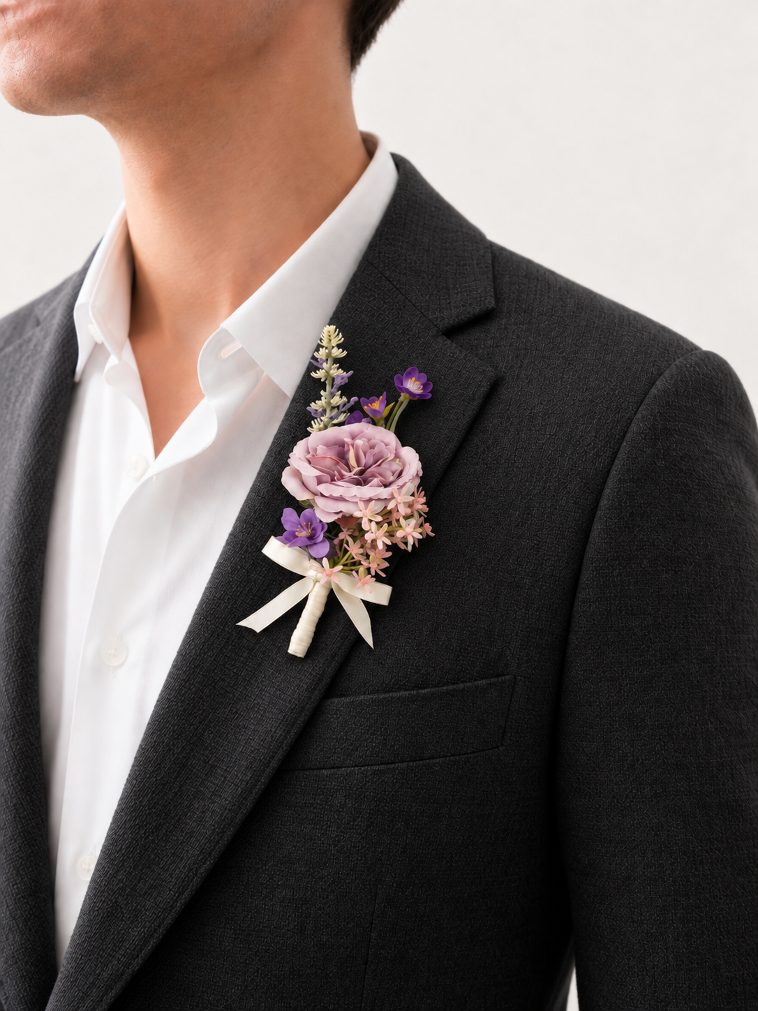 Violet Garden Rose &amp; Purple Wildflower Groom&