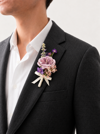 Violet Garden Rose &amp; Purple Wildflower Groom&
