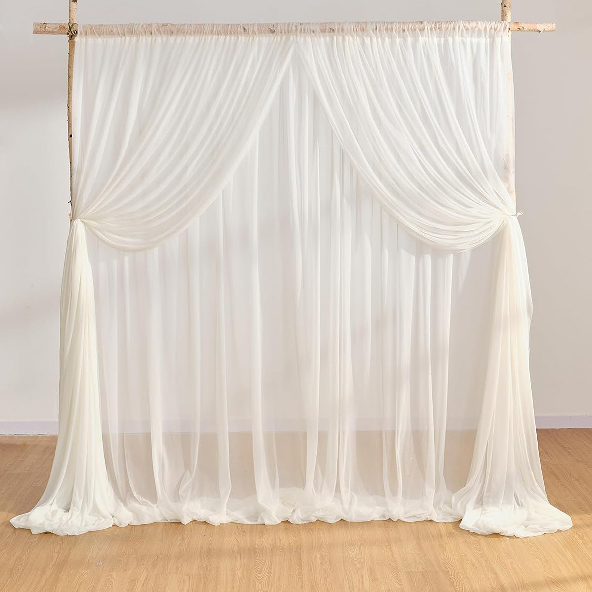 Double Layered Wedding Backdrop Curtains 10Ft, Wrinkle-Free Wedding Arch Sheer Draping Fabric Rose Morning