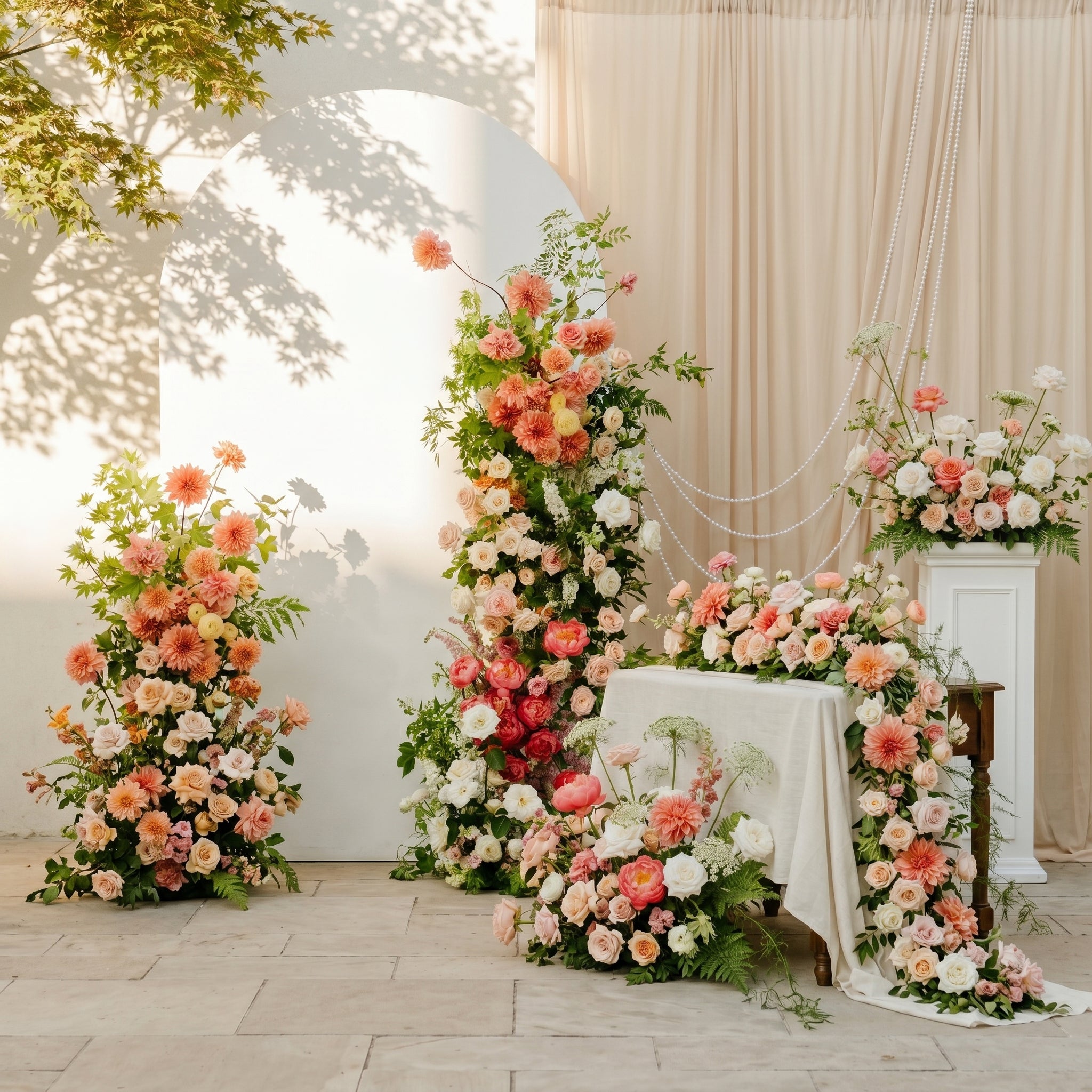 Autumn Warm Peach Orange &amp; Ivory White Silk Wedding Full Floral Decor Set Arch Aisle Table Flower Arrangement for Romantic Weddings &amp; Proposals