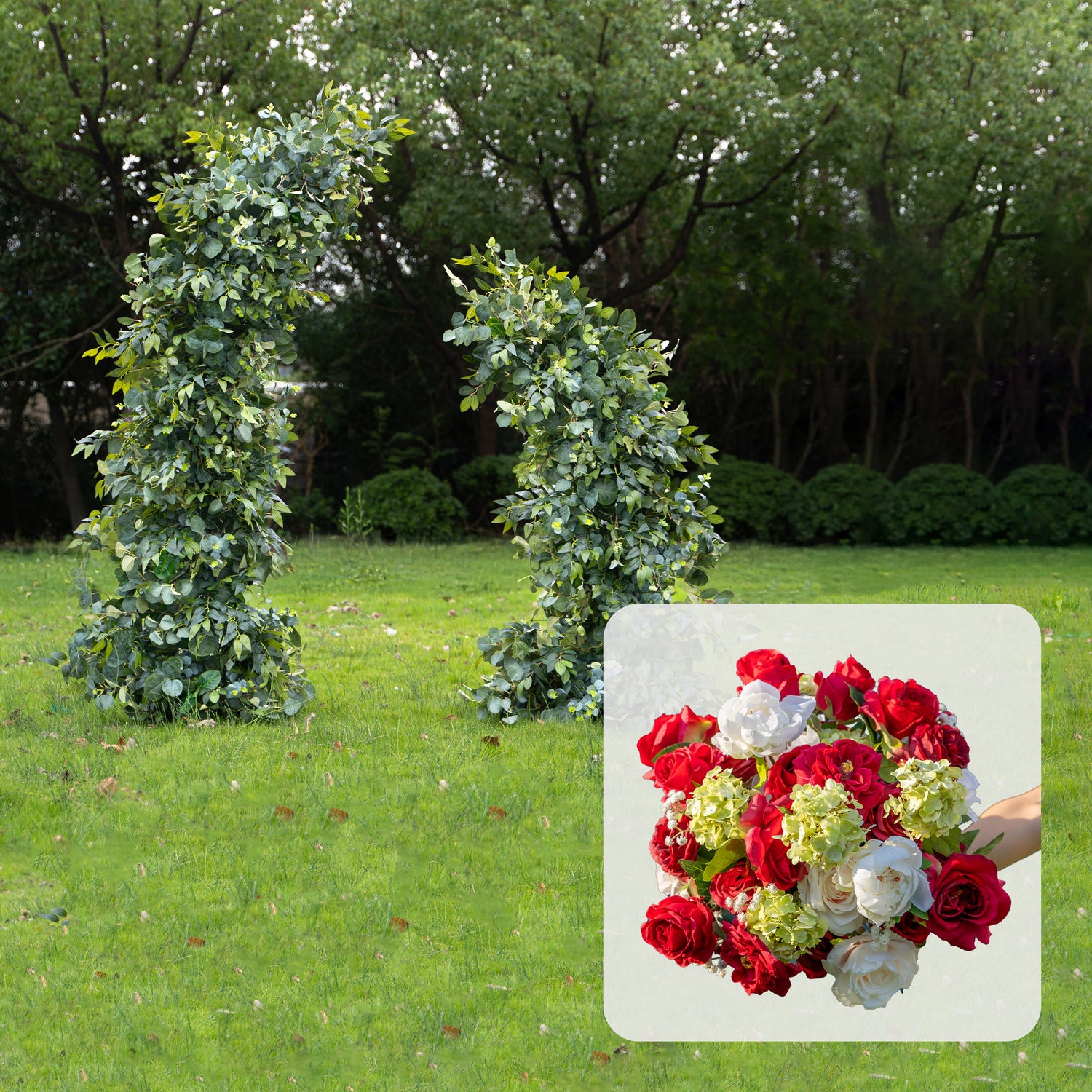 CP LA04: One Backdrop Artificial flower arch+100 Loose Flowers (Red)