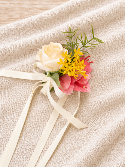 3.5 Inches Delicate Spray Roses &amp; Greenery Wrist Corsage for Wedding Ceremony and Bridal Party in Coral &amp; Pink | Grace(Set of 6)