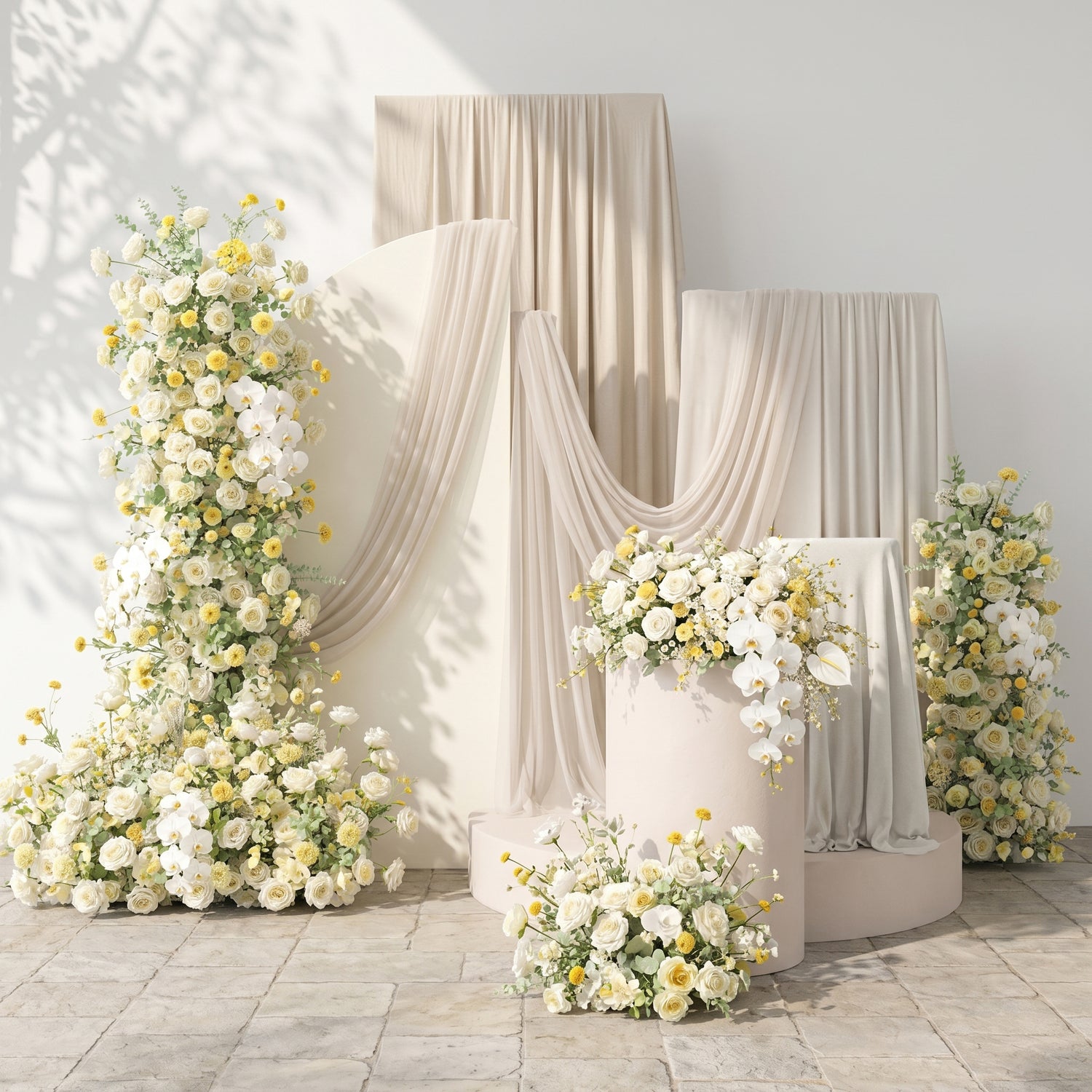 Cream Yellow &amp; Ivory White Silk Wedding Full Floral Decor Set Arch Aisle Table Flower Arrangement for Romantic Weddings &amp; Proposals