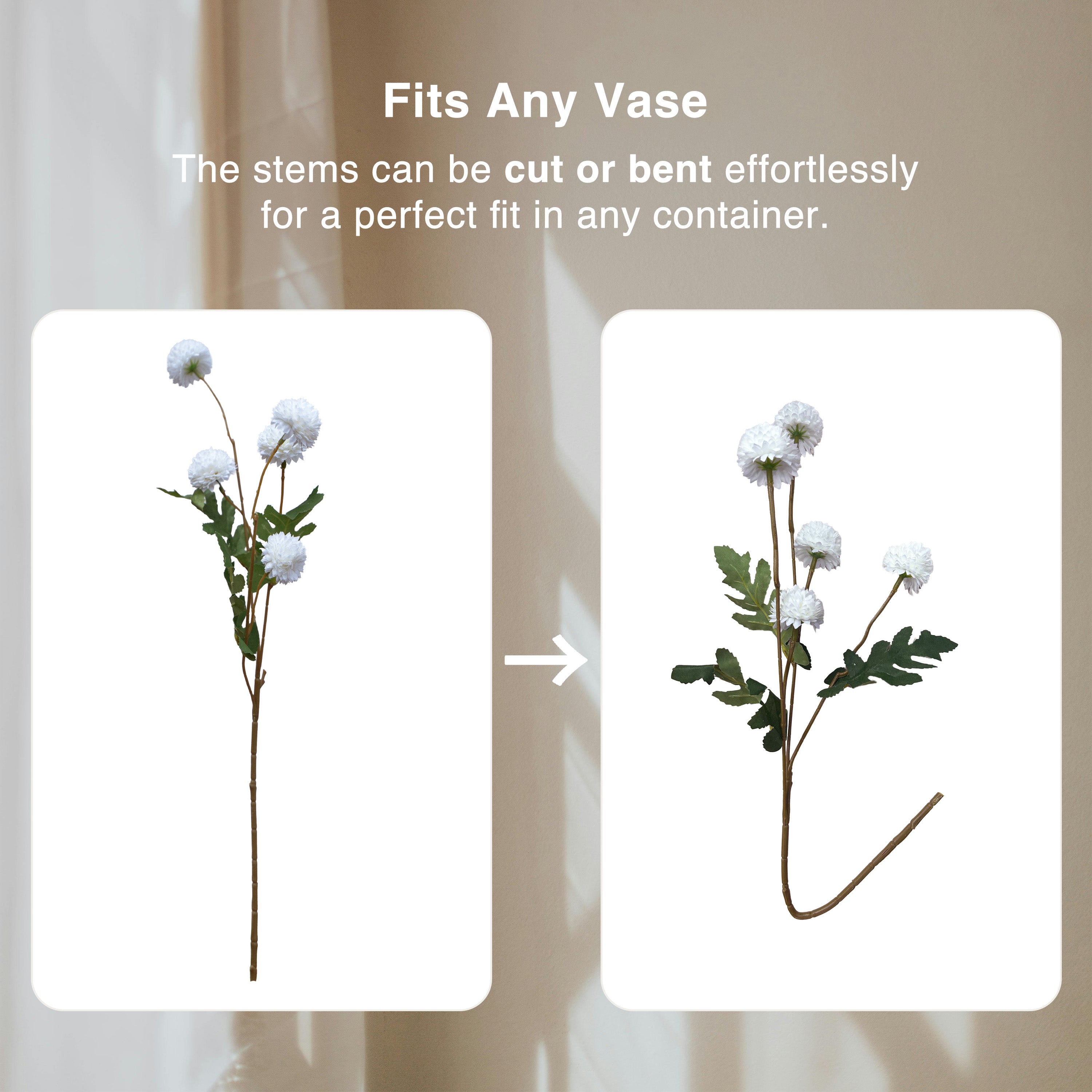 Potfloral Artificial Kiku Flowers for-Spring Faux Floral for Home Decor Table Centerpieces(White)