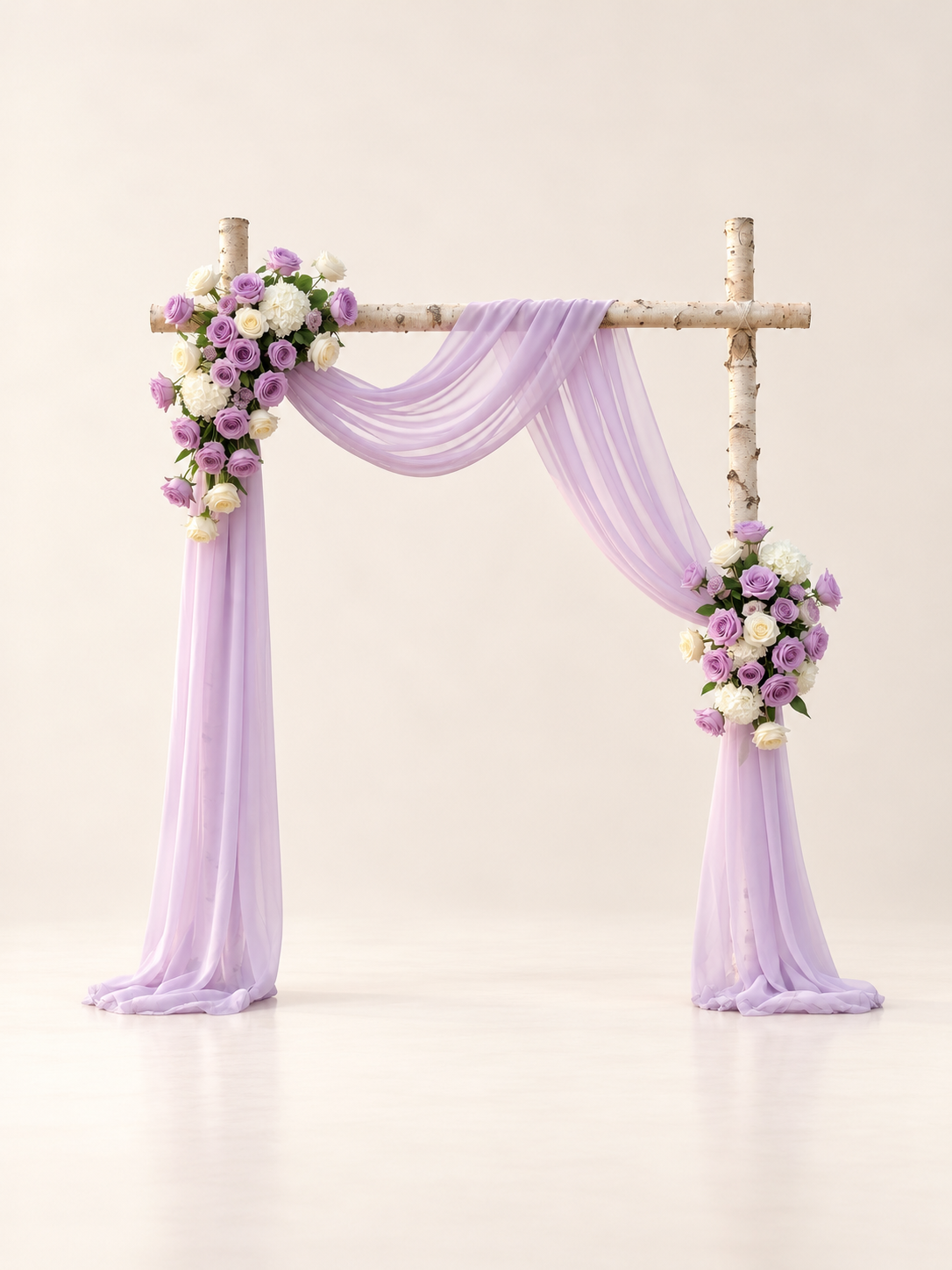 Kiva： Romantic Purple Rose Wedding Arch Flowers Swag with Sheer Drapes Set for Luxury Ceremony Decor