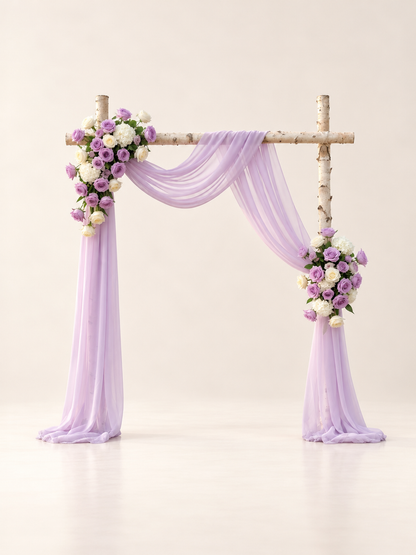 Kiva： Romantic Purple Rose Wedding Arch Flowers Swag with Sheer Drapes Set for Luxury Ceremony Decor
