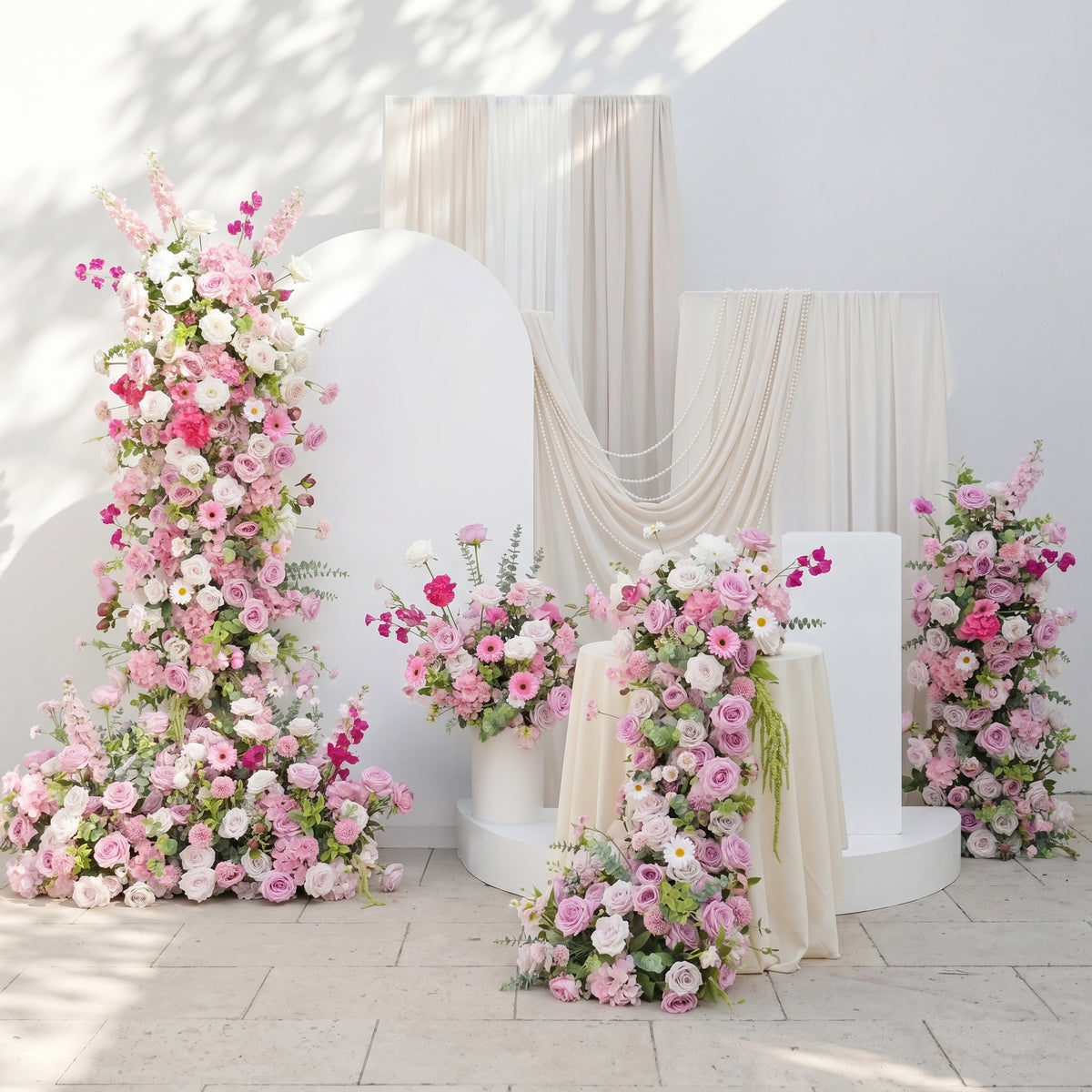 Multi Tone Pink Purple & Ivory White Silk Wedding Full Floral Decor Set Arch Aisle Table Flower Arrangement for Romantic Weddings & Proposals