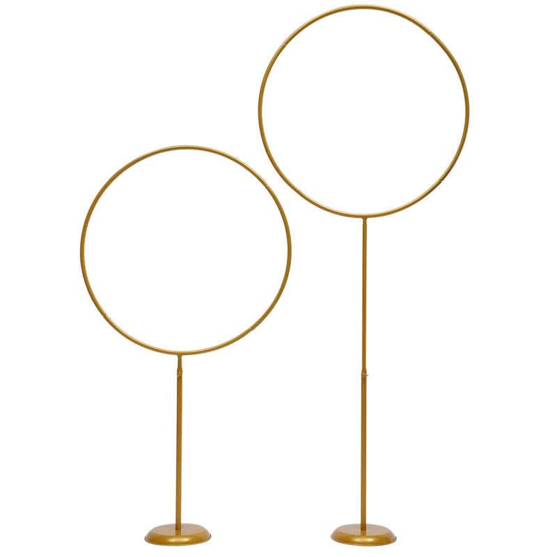 Golden Metal Circle Balloon &amp; Flower Arch Stand Kit 2 pcs Rose Morning