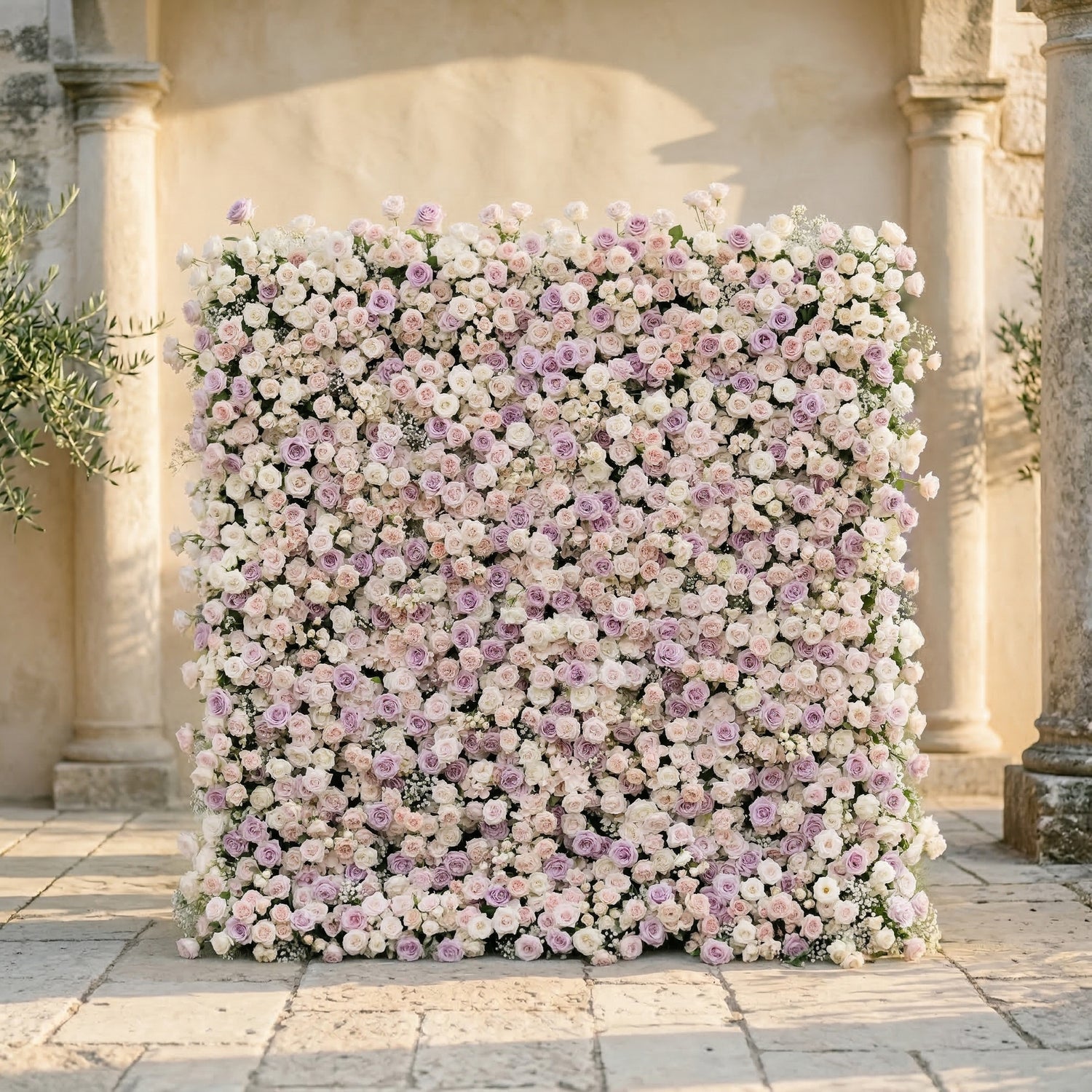 Alirae: 5D Sweet Lilac &amp; Cream Silk Rose Flower Wall Roll-Up Fabric Backdrop for Elegant Anniversary &amp; Event Decor