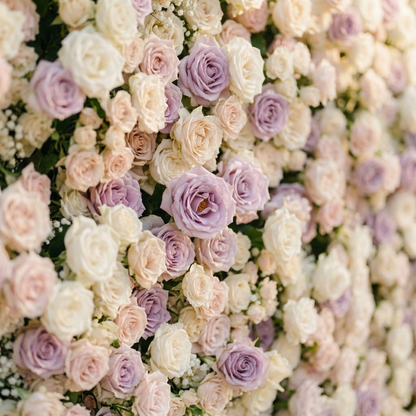 Alirae: 5D Sweet Lilac &amp; Cream Silk Rose Flower Wall Roll-Up Fabric Backdrop for Elegant Anniversary &amp; Event Decor