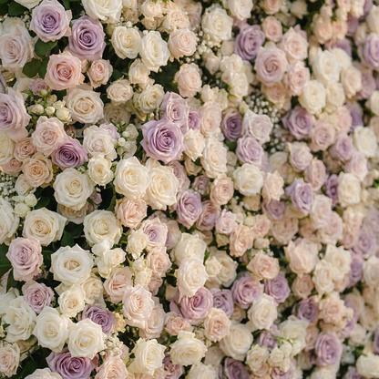 Alirae: 5D Sweet Lilac &amp; Cream Silk Rose Flower Wall Roll-Up Fabric Backdrop for Elegant Anniversary &amp; Event Decor