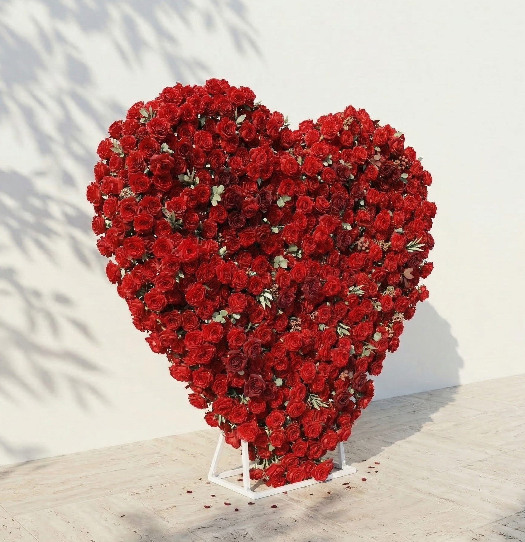 Auralis: 3D Romantic Crimson Heart-Shaped Artificial Floral Backdrop for Wedding &amp; Valentine&