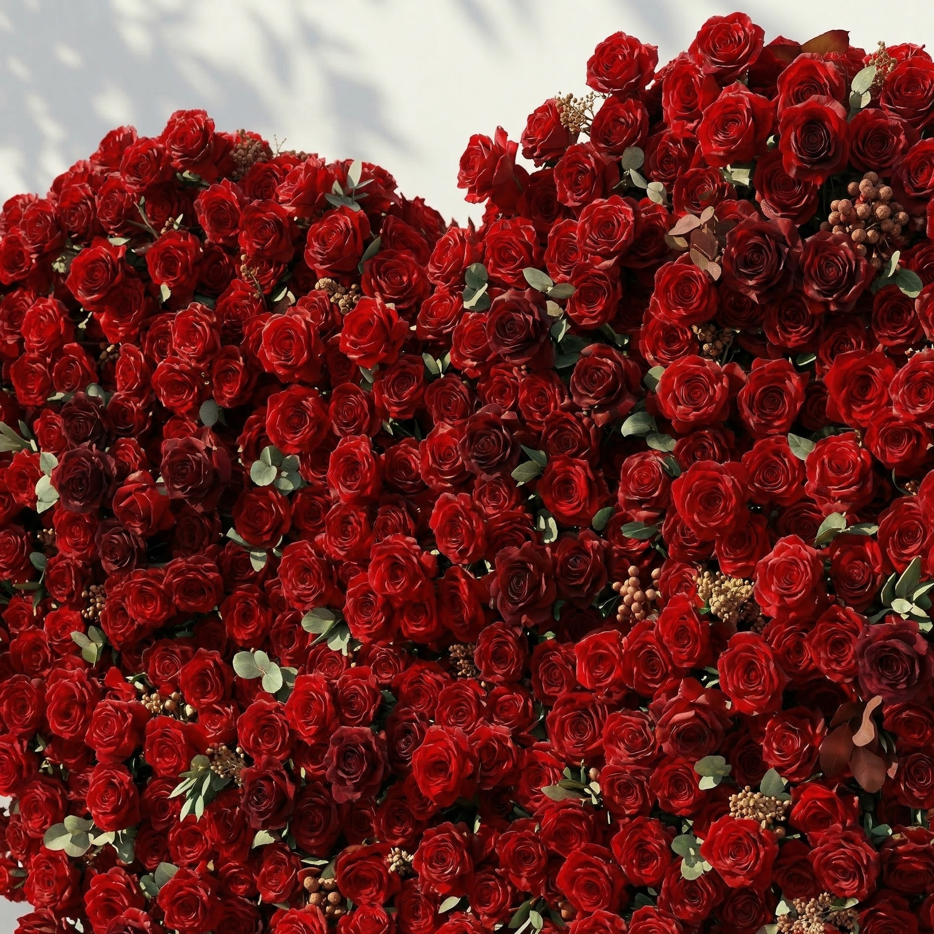 Auralis: 3D Romantic Crimson Heart-Shaped Artificial Floral Backdrop for Wedding &amp; Valentine&