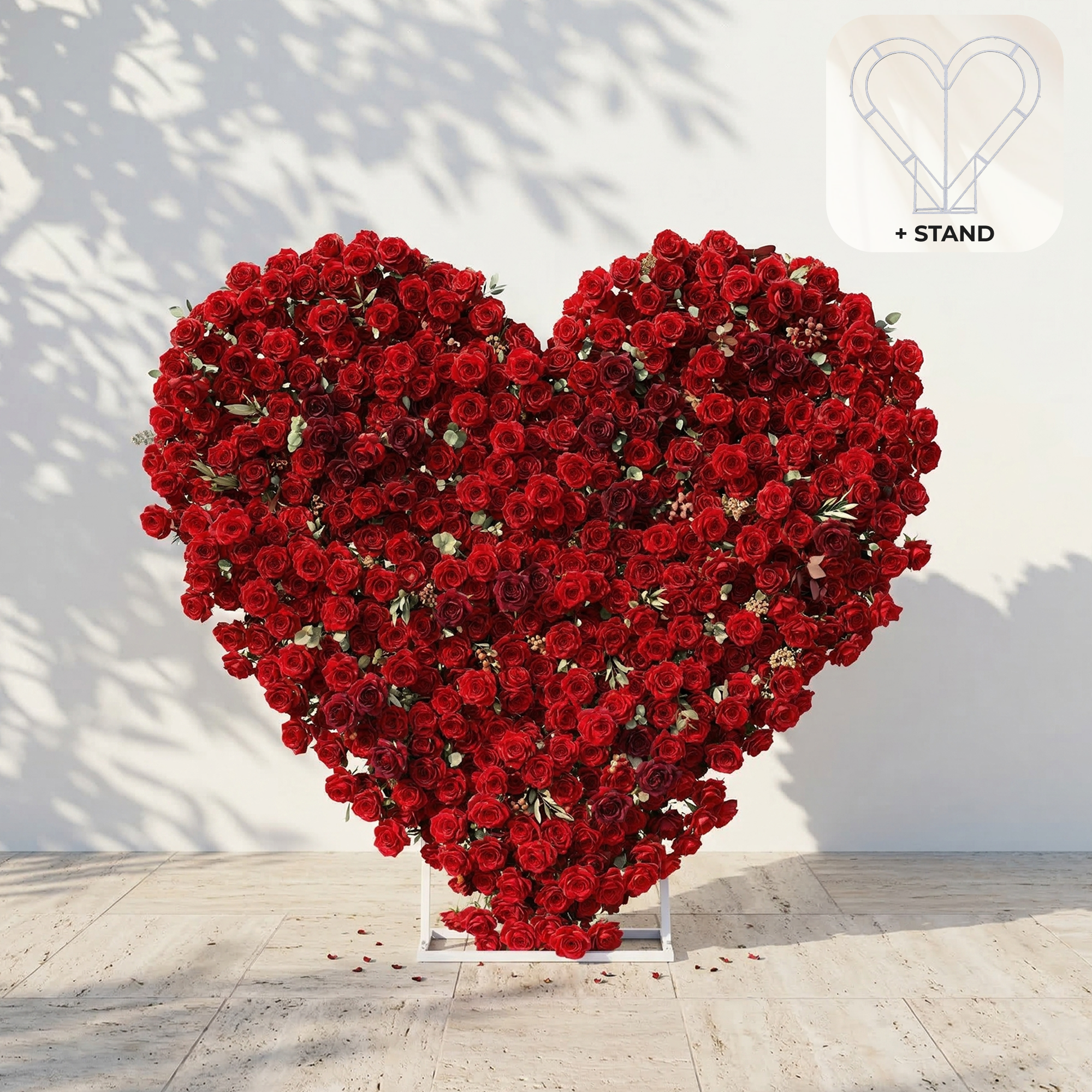 Auralis: 3D Romantic Crimson Heart-Shaped Artificial Floral Backdrop for Wedding &amp; Valentine&