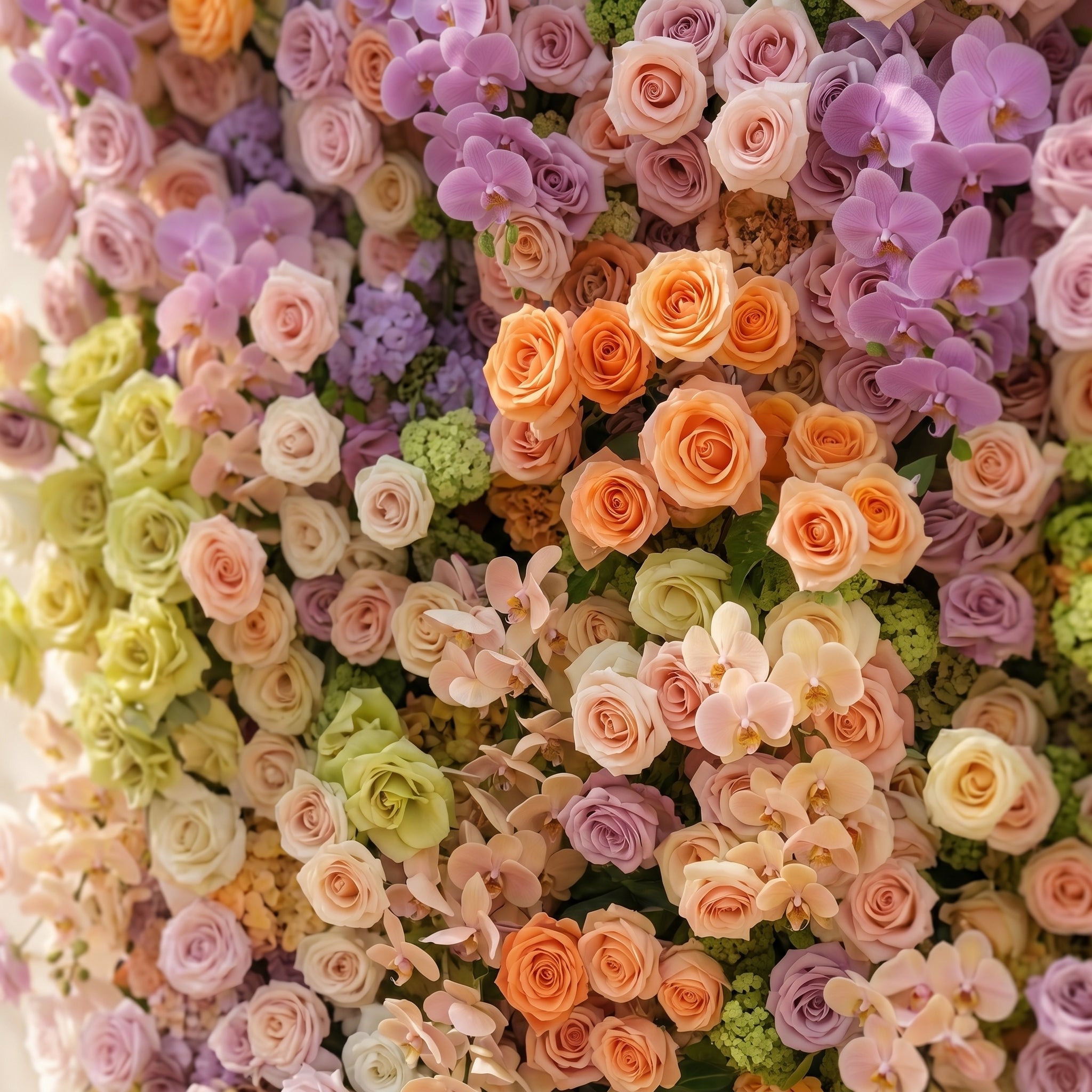 Camilvella: Premium 5D Pastel Rainbow Silk Flower Wall with Cascading Orchids &amp; Hydrangeas for Modern Dreamy Parties