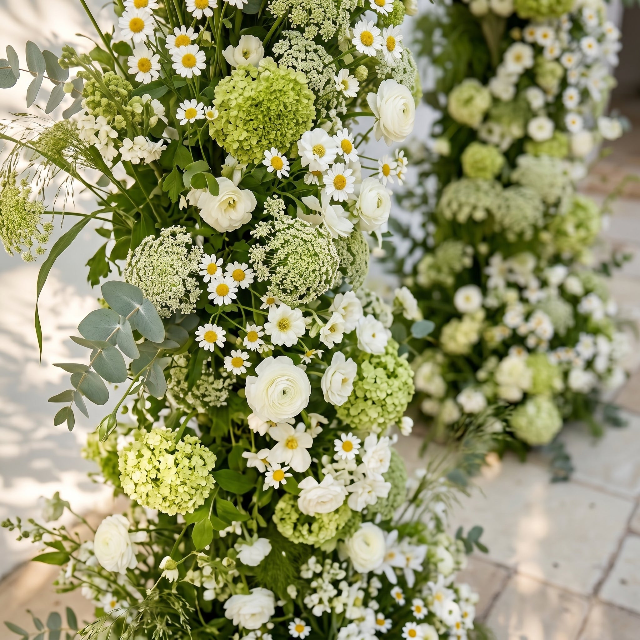 Raeldelle: Luxury White Silk Floral Arch Arrangement with Cascading Greenery for Romantic Weddings &amp; Garden Event Decor Incuding Frame