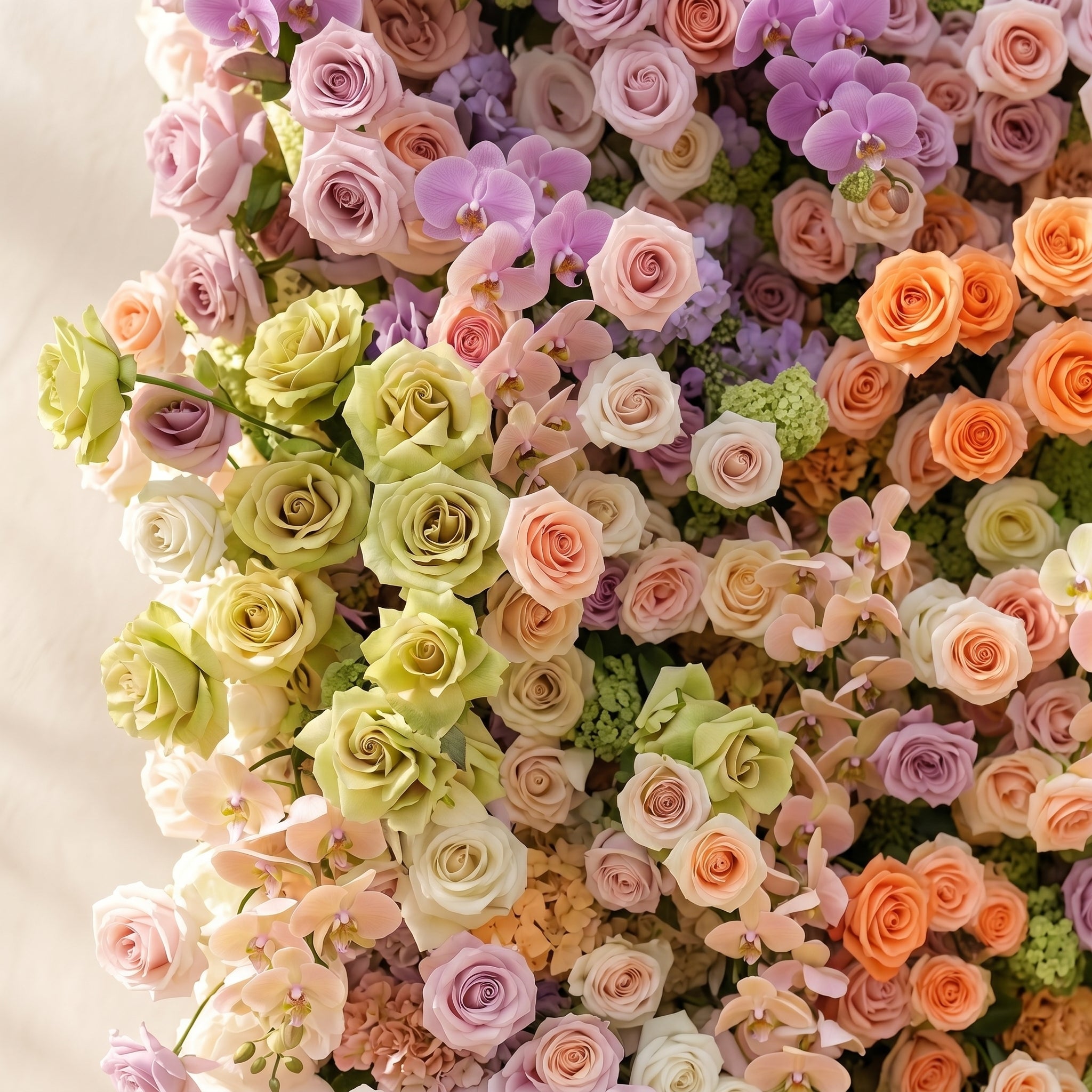 Camilvella: Premium 5D Pastel Rainbow Silk Flower Wall with Cascading Orchids &amp; Hydrangeas for Modern Dreamy Parties