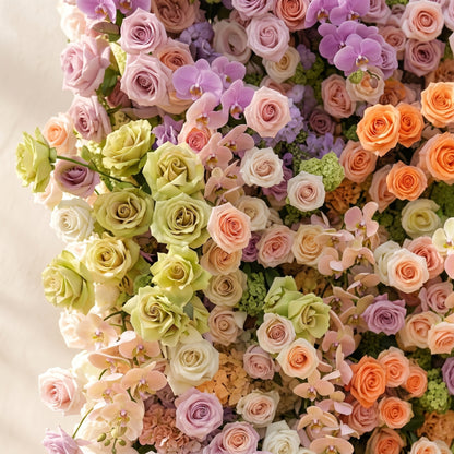 Camilvella: Premium 5D Pastel Rainbow Silk Flower Wall with Cascading Orchids &amp; Hydrangeas for Modern Dreamy Parties