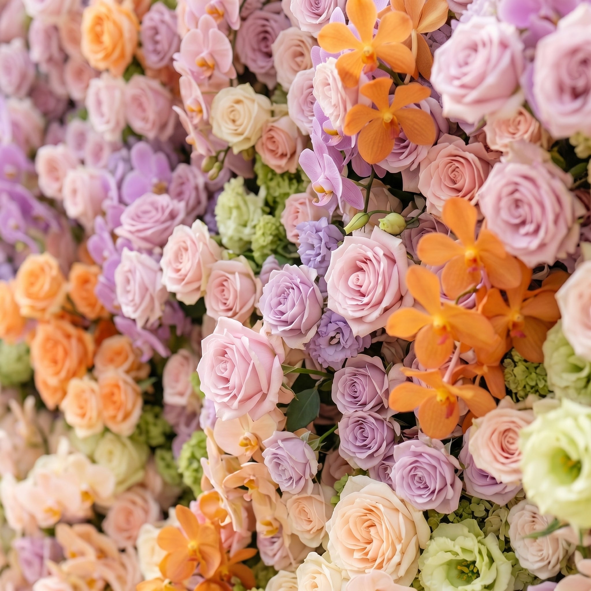 Camilvella: Premium 5D Pastel Rainbow Silk Flower Wall with Cascading Orchids &amp; Hydrangeas for Modern Dreamy Parties