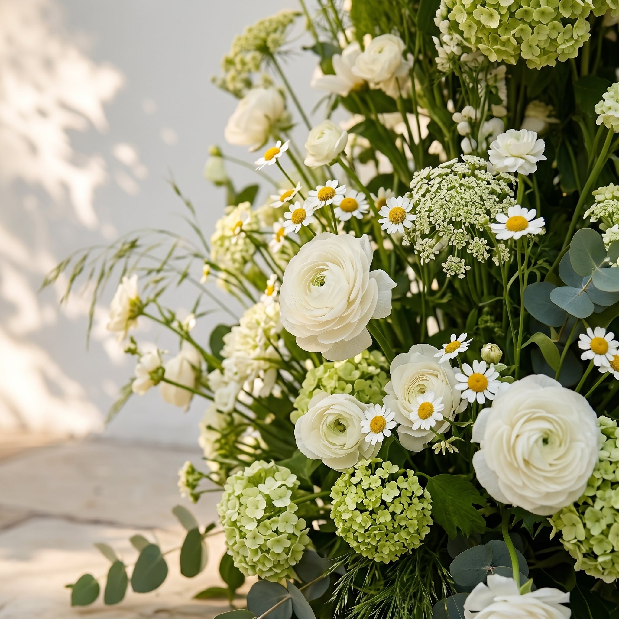 Raeldelle: Luxury White Silk Floral Arch Arrangement with Cascading Greenery for Romantic Weddings &amp; Garden Event Decor Incuding Frame