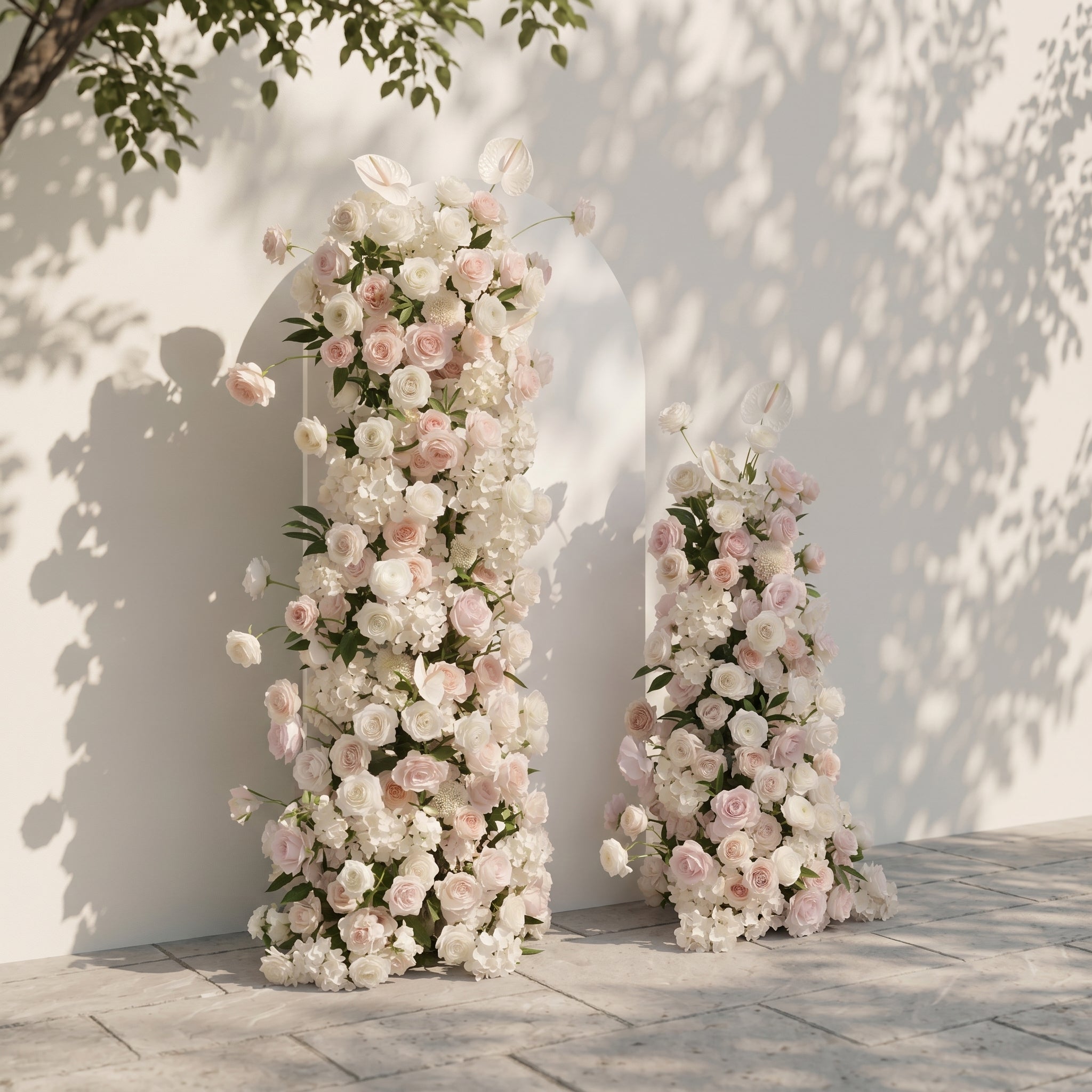 Fenna: Pink White Rose Calla Lily Wedding Background Arch KT Board Decorative Flower Row Excludes Frame