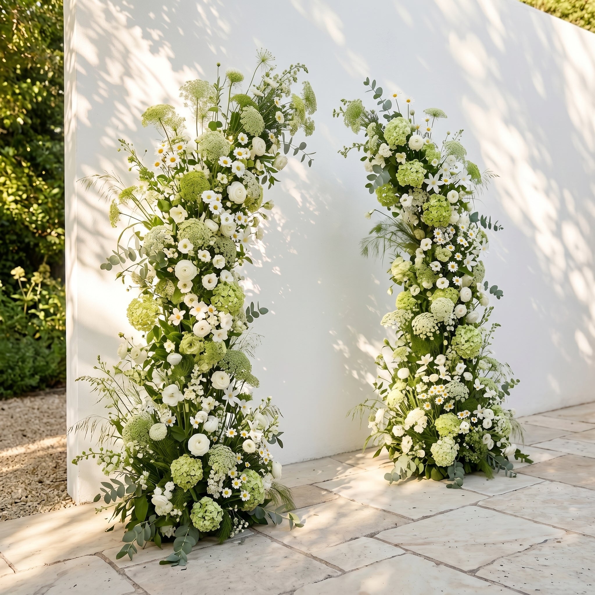 Raeldelle: Luxury White Silk Floral Arch Arrangement with Cascading Greenery for Romantic Weddings &amp; Garden Event Decor Incuding Frame