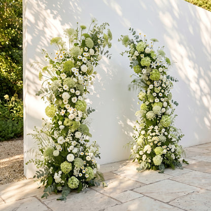 Raeldelle: Luxury White Silk Floral Arch Arrangement with Cascading Greenery for Romantic Weddings &amp; Garden Event Decor Incuding Frame